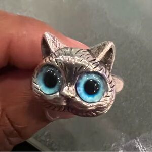Cat Blue Eyes Silver Ring